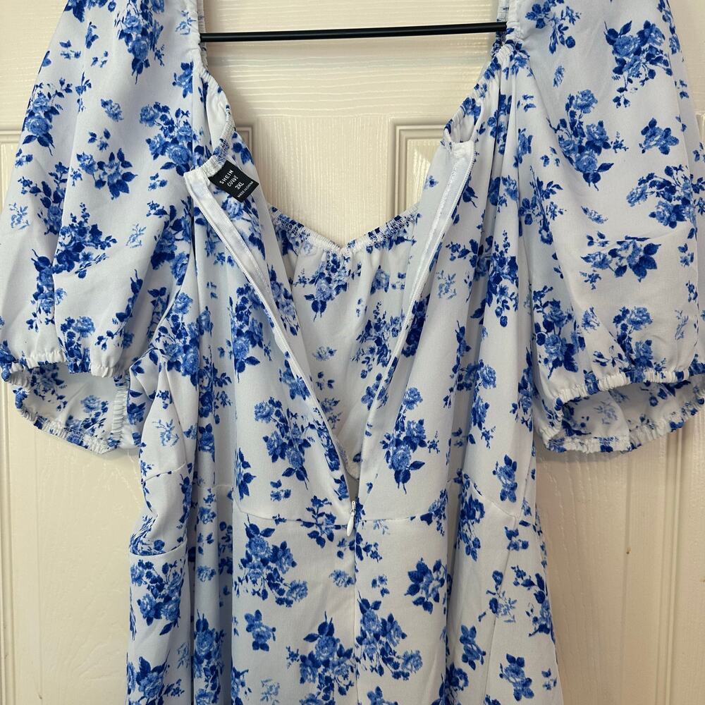 SHEIN Puff Sleeve Floral Milkmaid Maxi Dress Size 3X Peasant Split Thigh - Picture 8 of 9